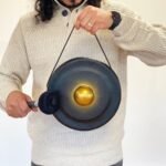 Small Healing Gong in Stand - 25cm - Black | Handmade Balinese Ceremonial Gong with Wooden Carved Stand and Mallet